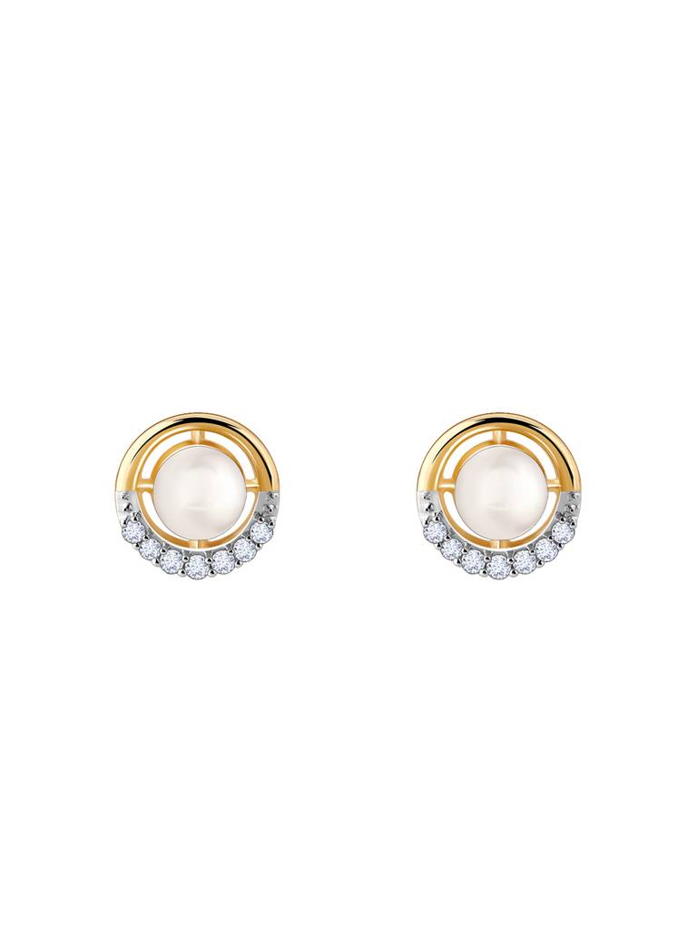 18K Yellow Gold Pearl Centred Diamond Earrings : GDLER0278