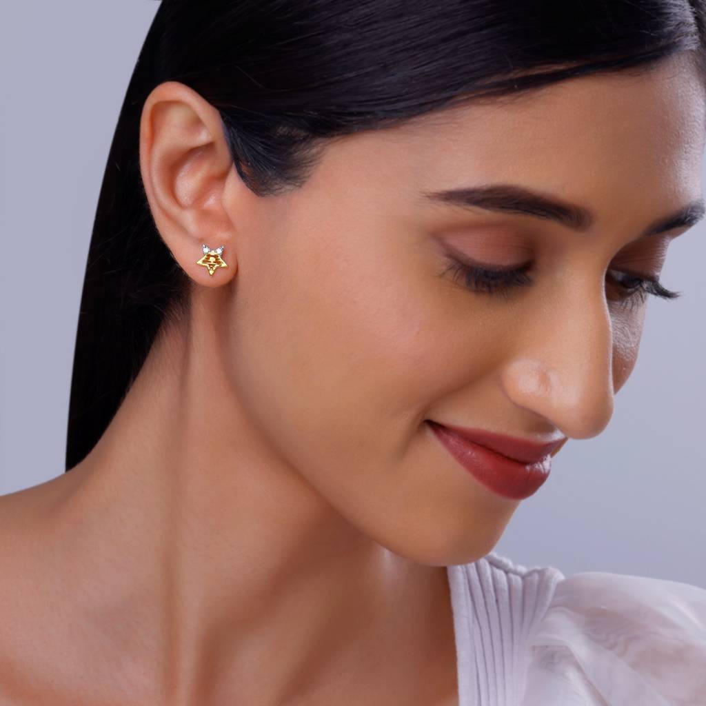14K Gold Shining Star Diamond Earrings : GDLER0292