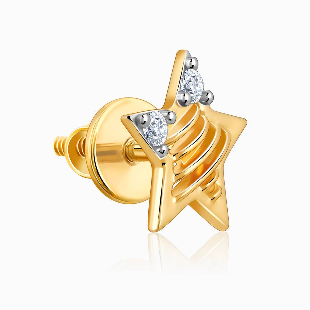 14K Gold Shining Star Diamond Earrings : GDLER0292