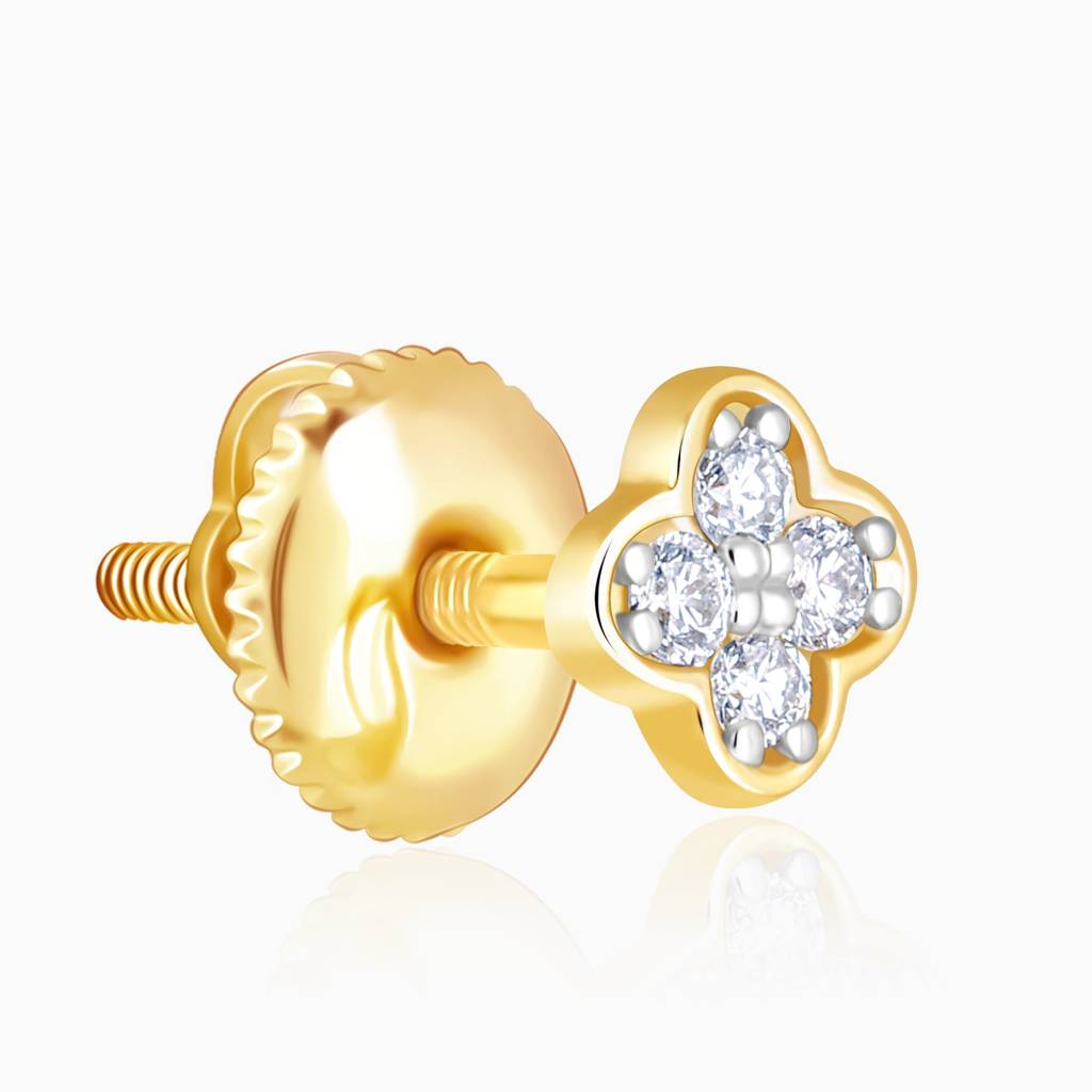 14K Gold Minimal Lobe Diamond Earrings : GDLER0298