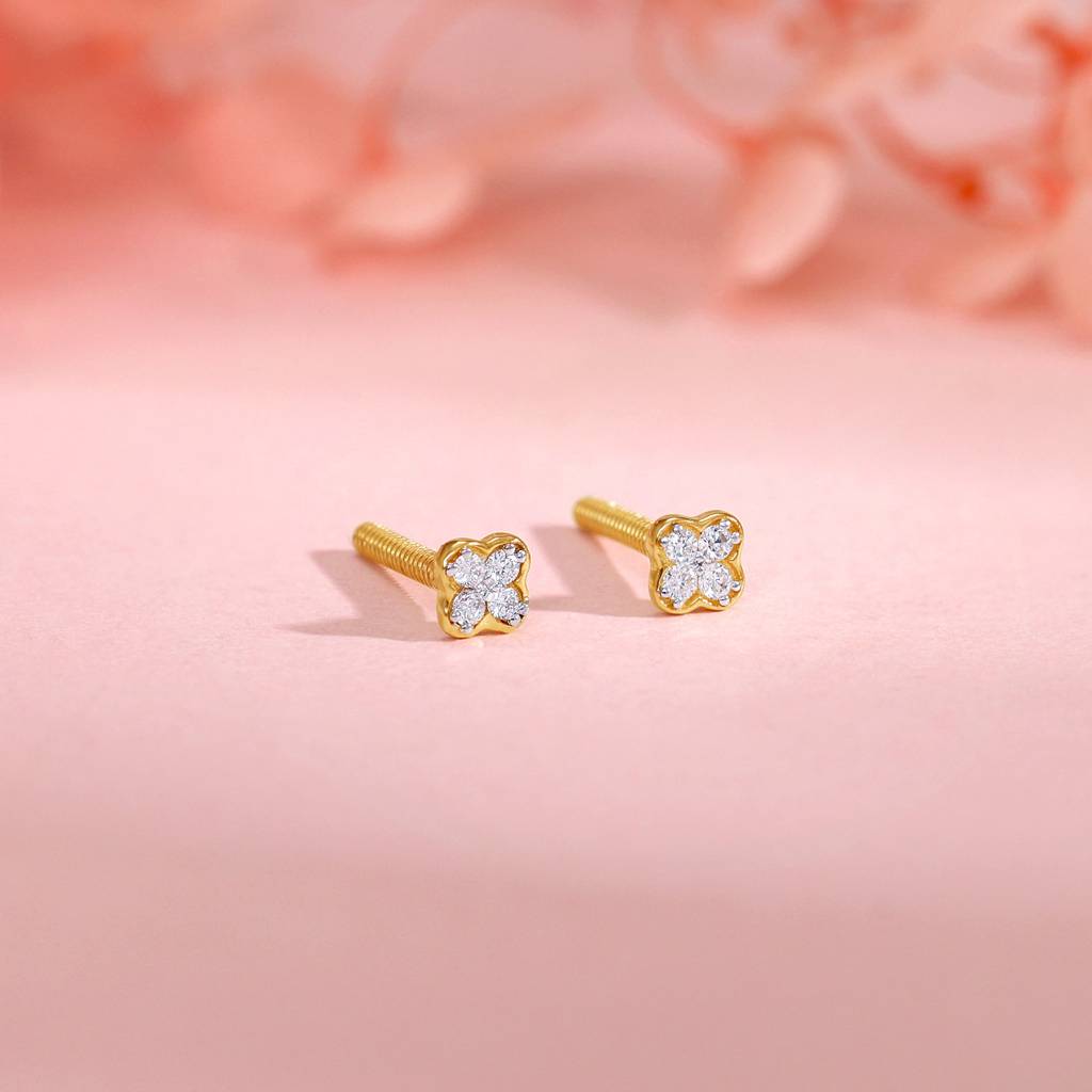 14K Gold Minimal Lobe Diamond Earrings : GDLER0298