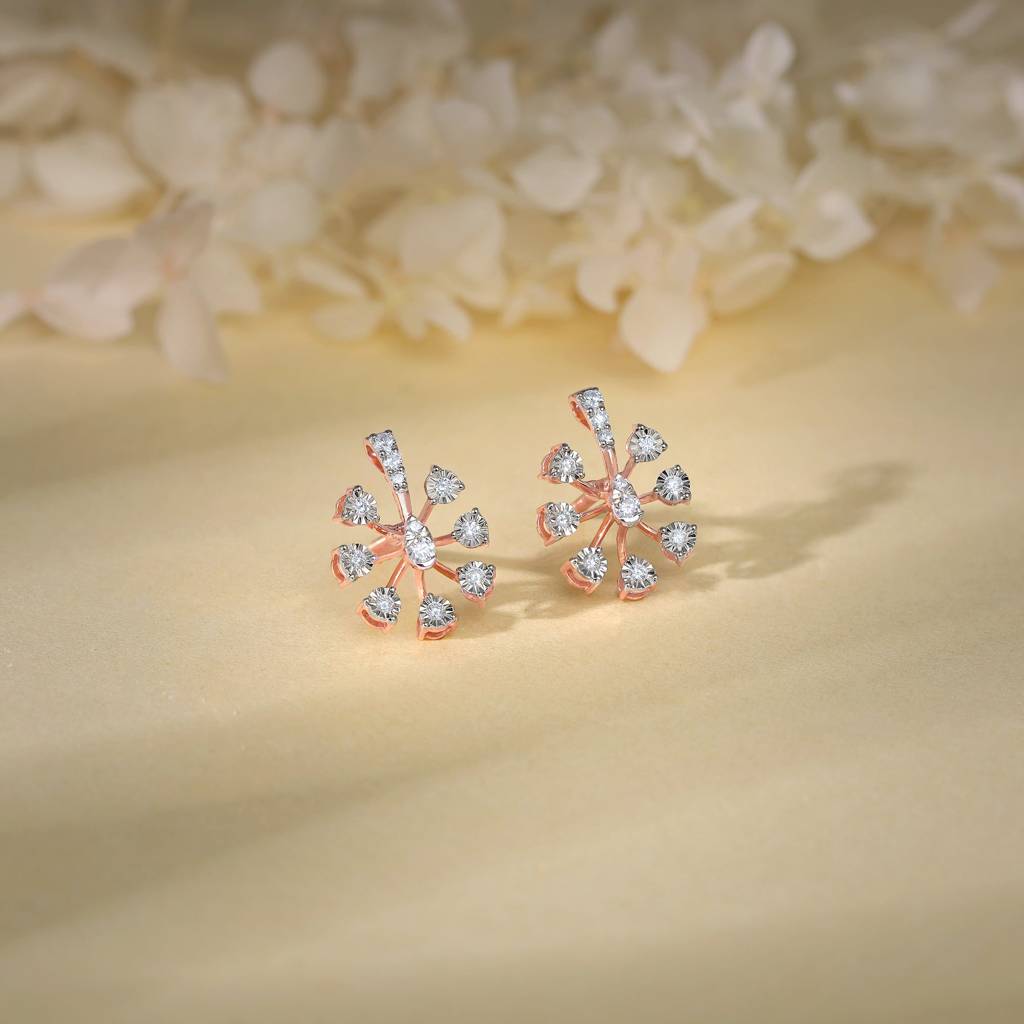18K Rose Gold Sinhaparni Diamond Earrings : GDLER0320