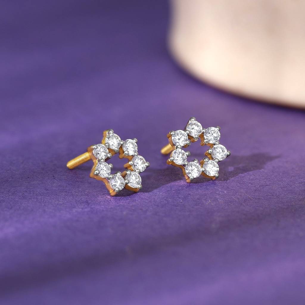 18K Gold Aureole Diamond Studs : GDLER0322