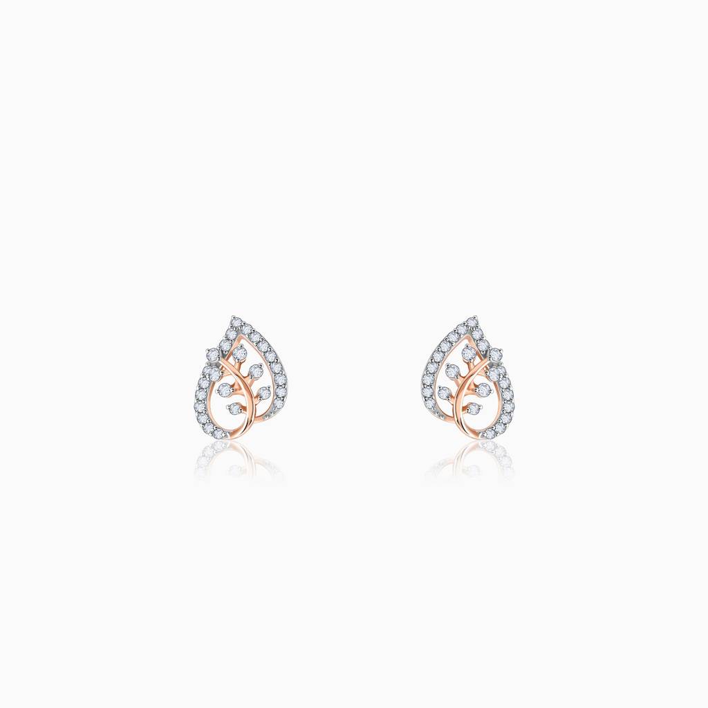 18K Rose Gold Leafy Love Diamond Earrings : GDLER0323