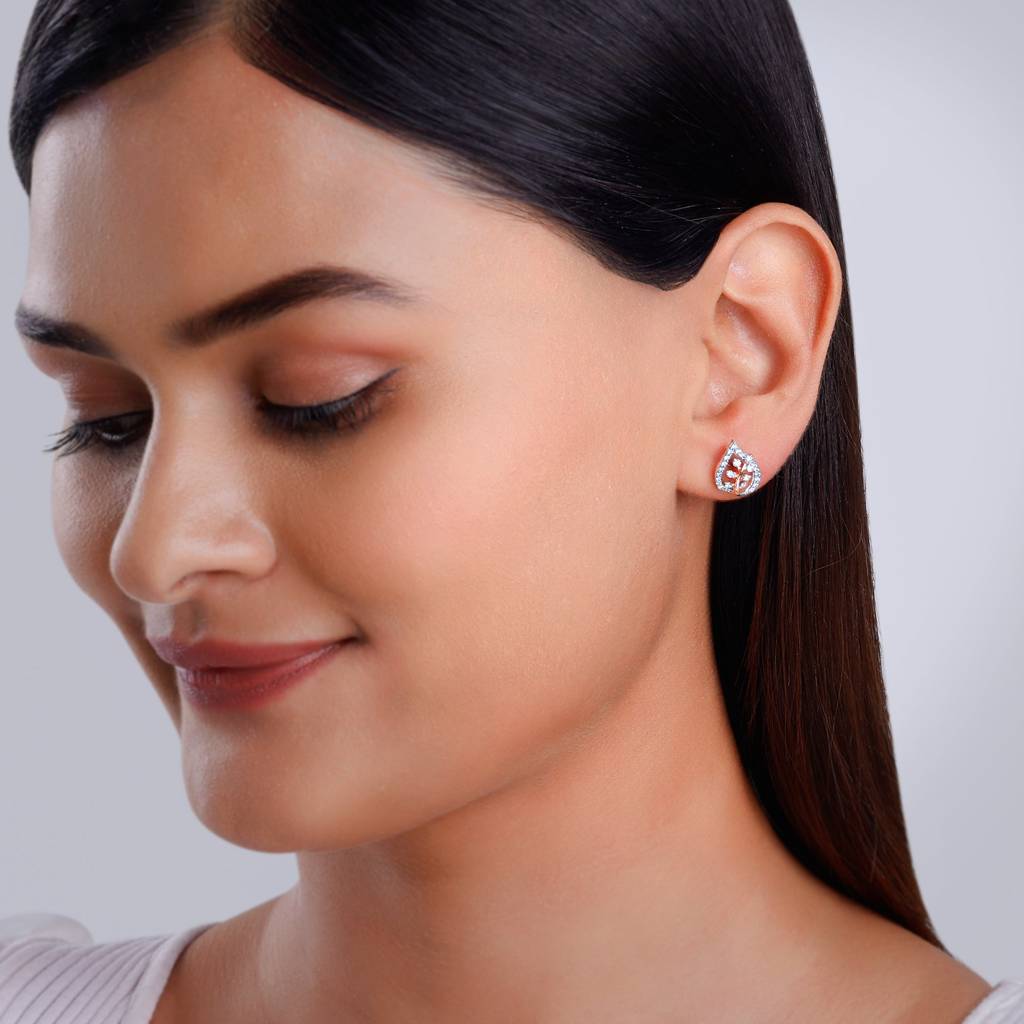 18K Rose Gold Leafy Love Diamond Earrings : GDLER0323