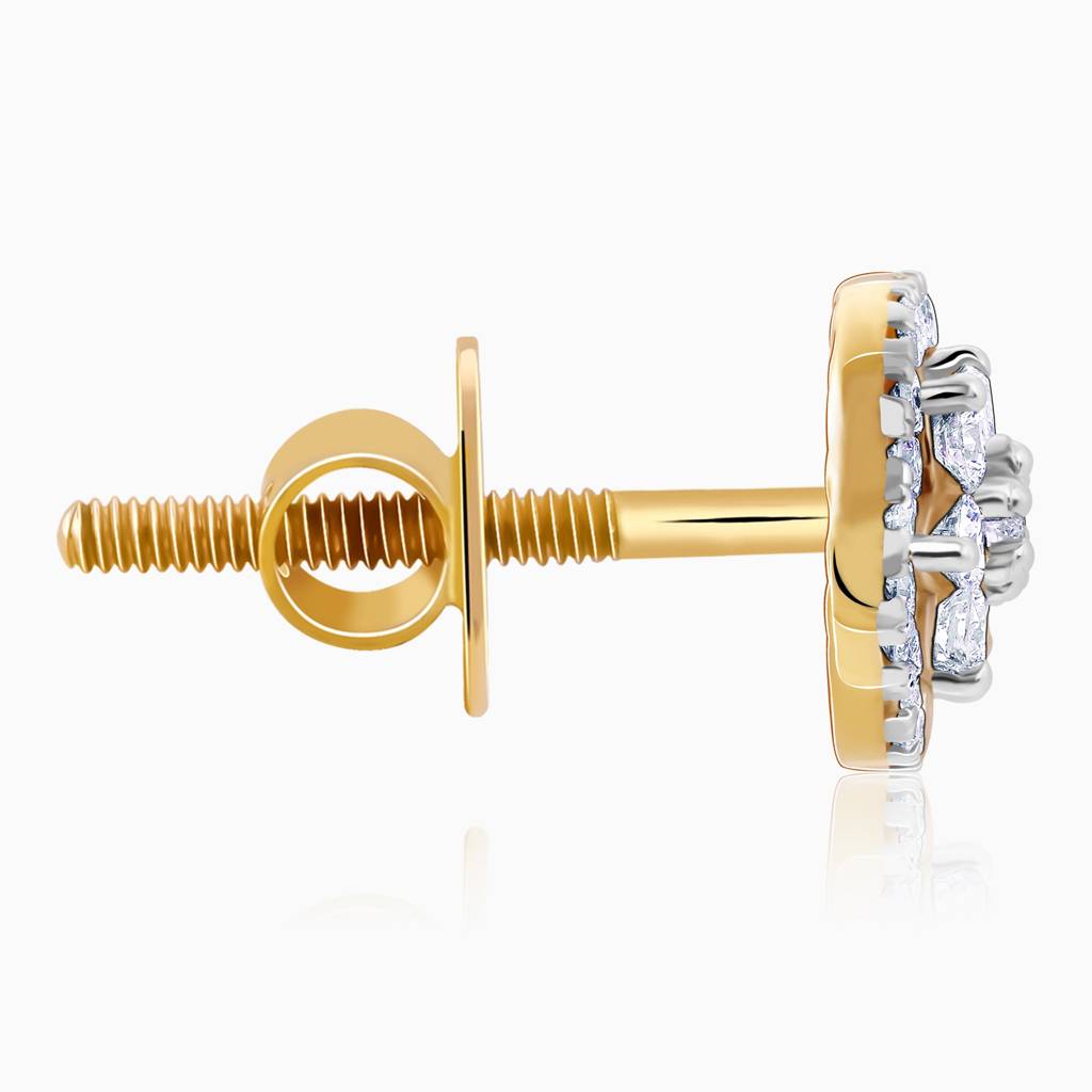 18K Gold Floret Solitaire Diamond Earrings : GDLER0338