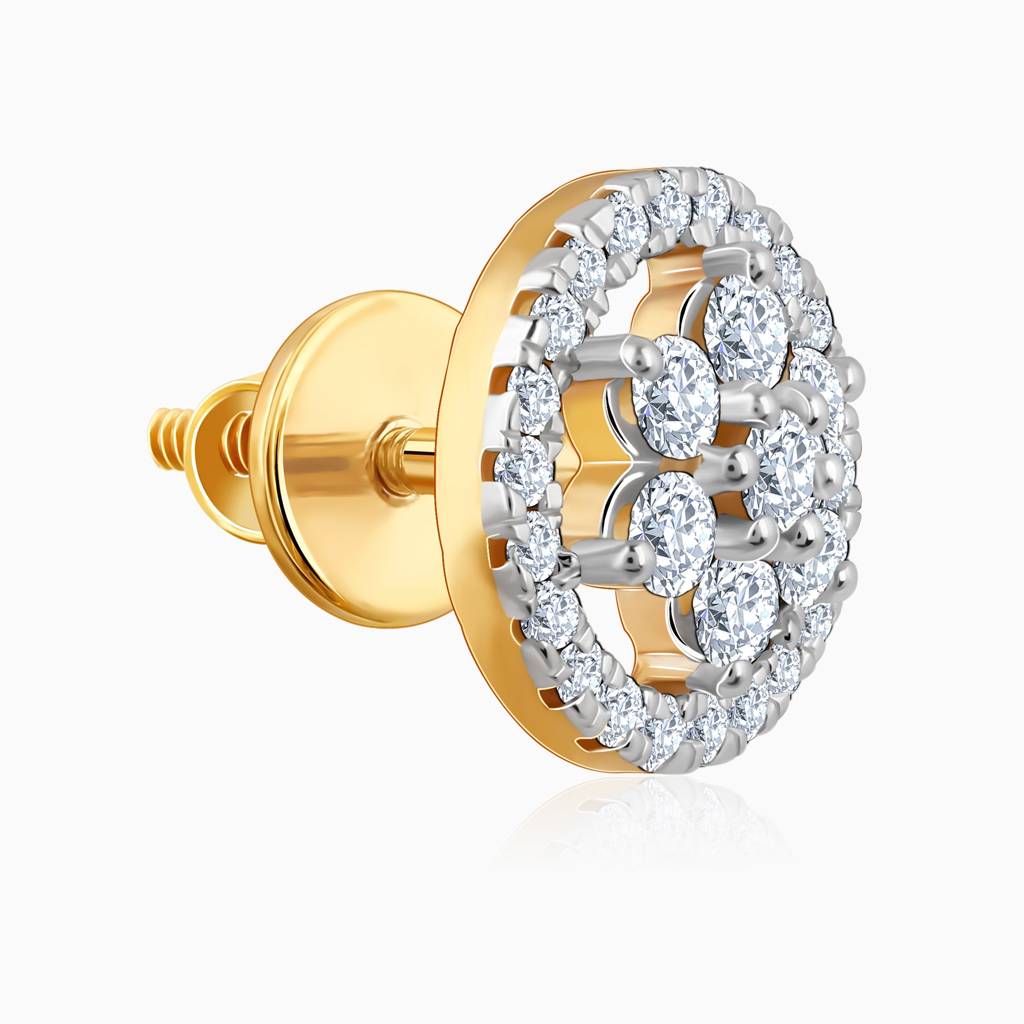 18K Gold Floret Solitaire Diamond Earrings : GDLER0338