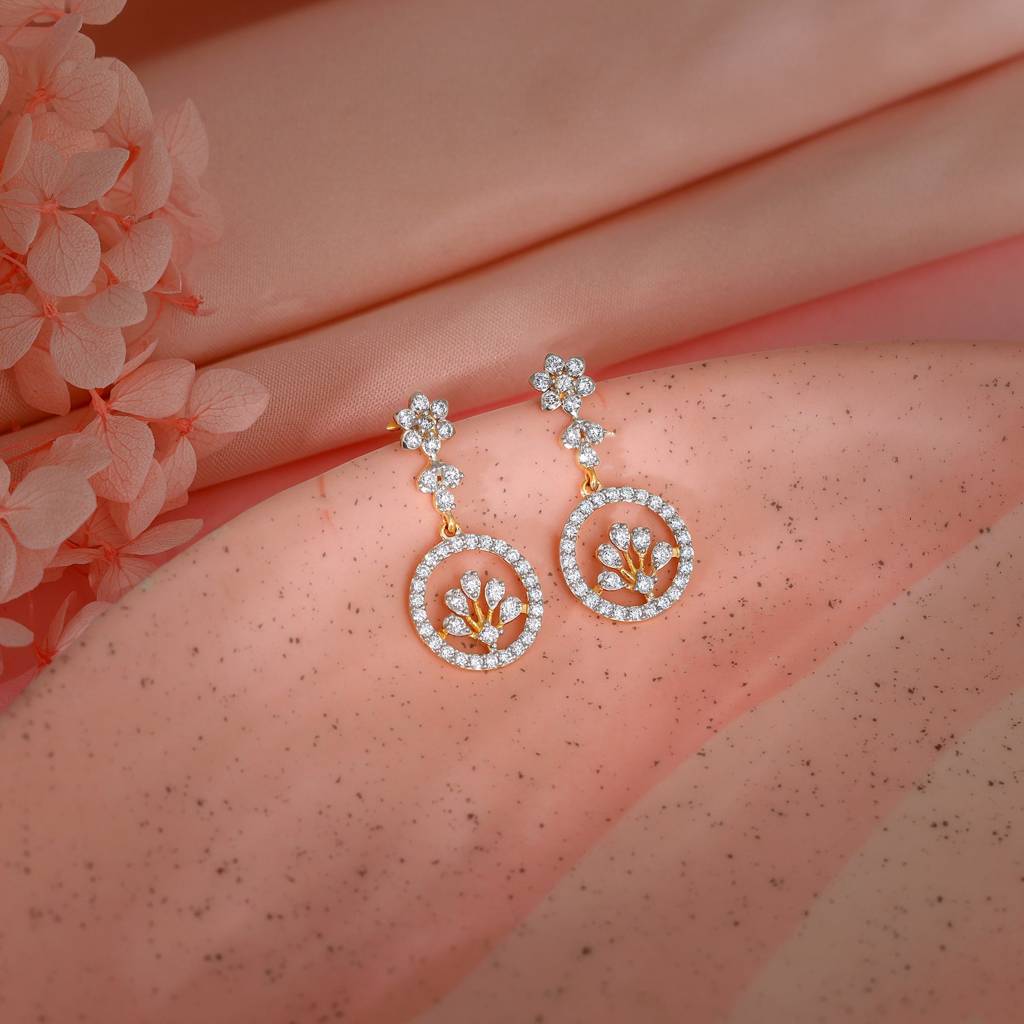 18K Gold Daisy Loop Diamond Earrings : GDLER0347