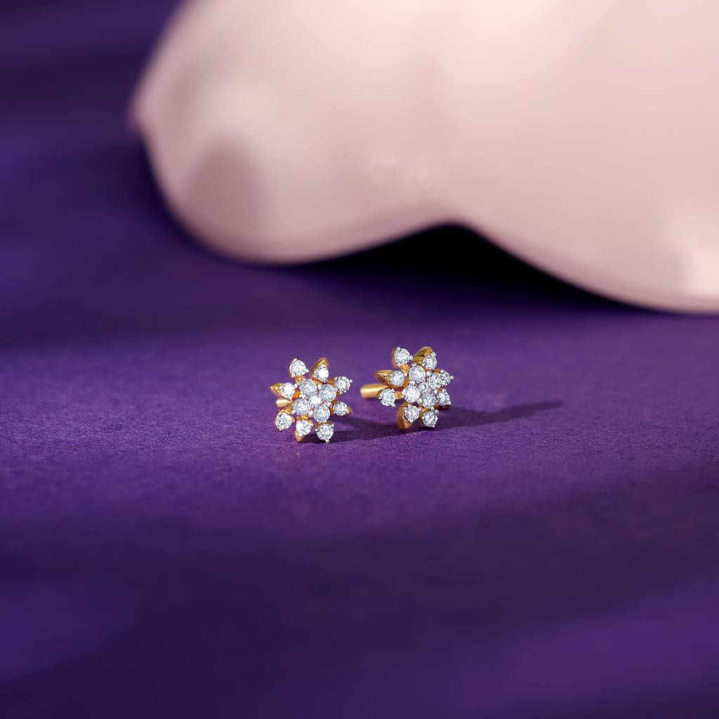 14K Gold Petunias Diamond Studs : GDLER0360