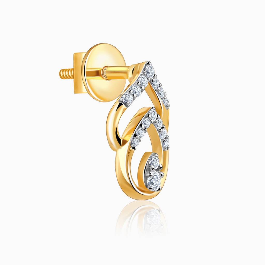 14K Gold Leafy Elegance Diamond Earrings : GDLER0362