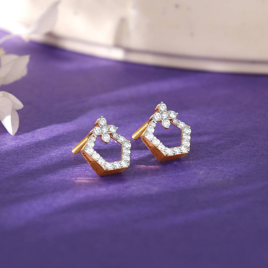 14K Gold Polygon Charm Diamond Earrings : GDLER0367