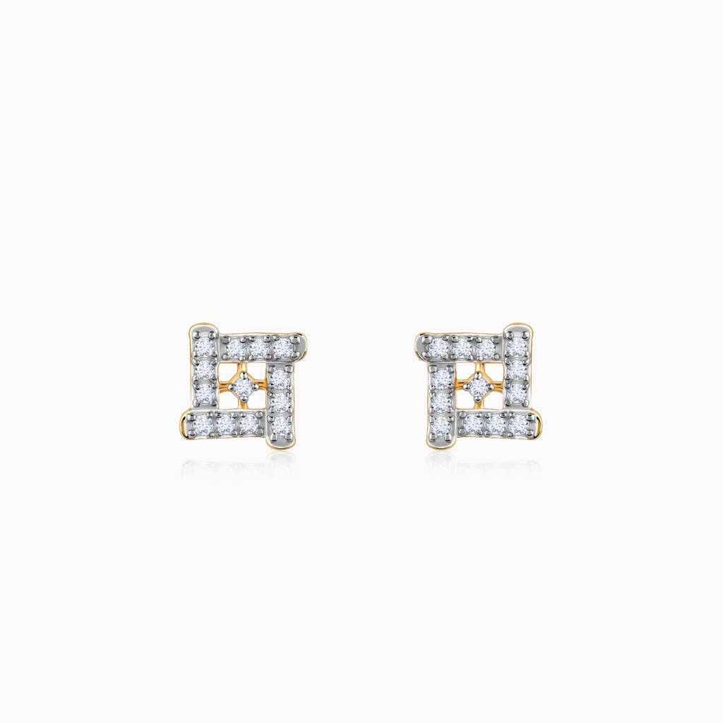 18K Gold Square Sensation Diamond Studs : GDLER0373