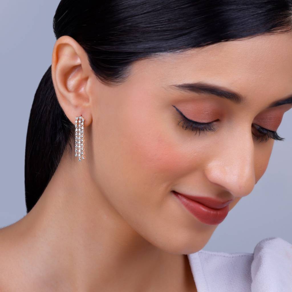 14K Rose Gold Glittering Diamond Earrings : GDLER0397