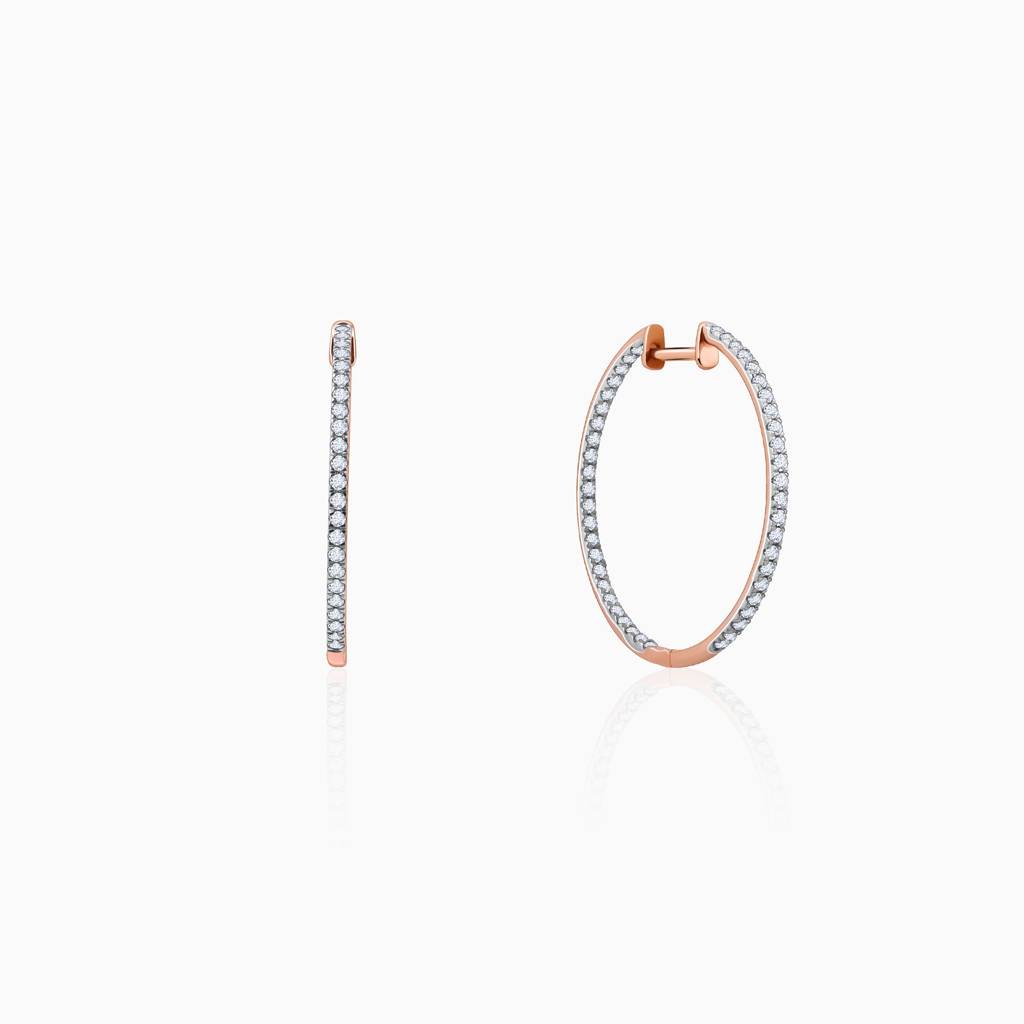 14K Rose Gold Shine Hoop Diamond Earrings : GDLER0398