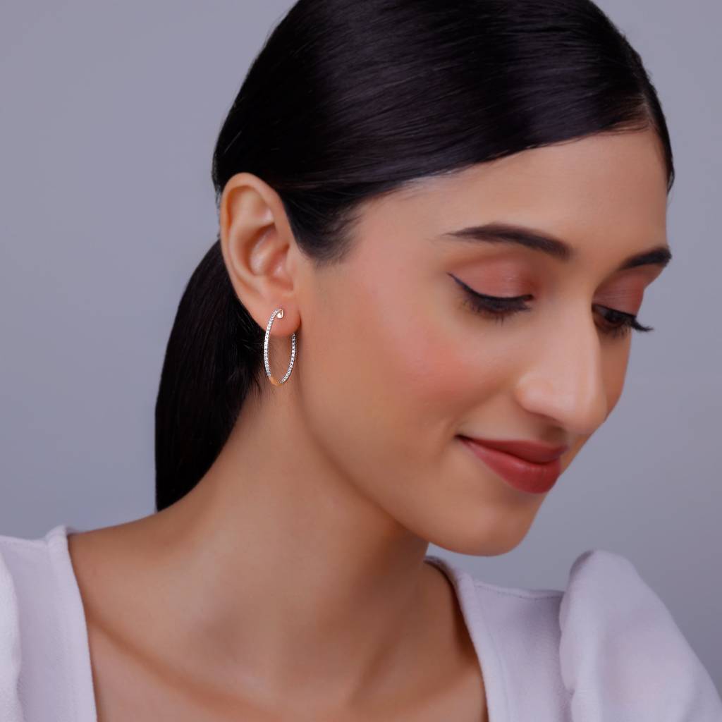 14K Rose Gold Shine Hoop Diamond Earrings : GDLER0398