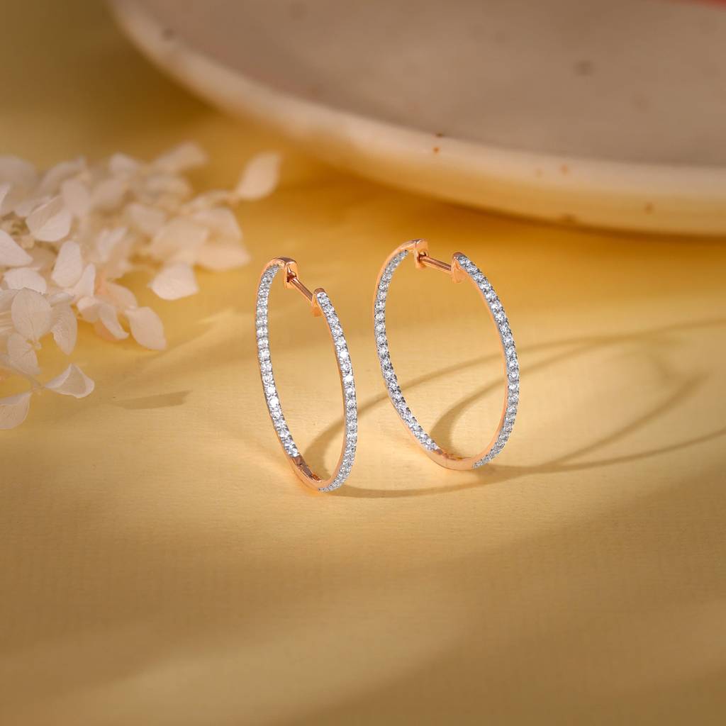 14K Rose Gold Shine Hoop Diamond Earrings : GDLER0398