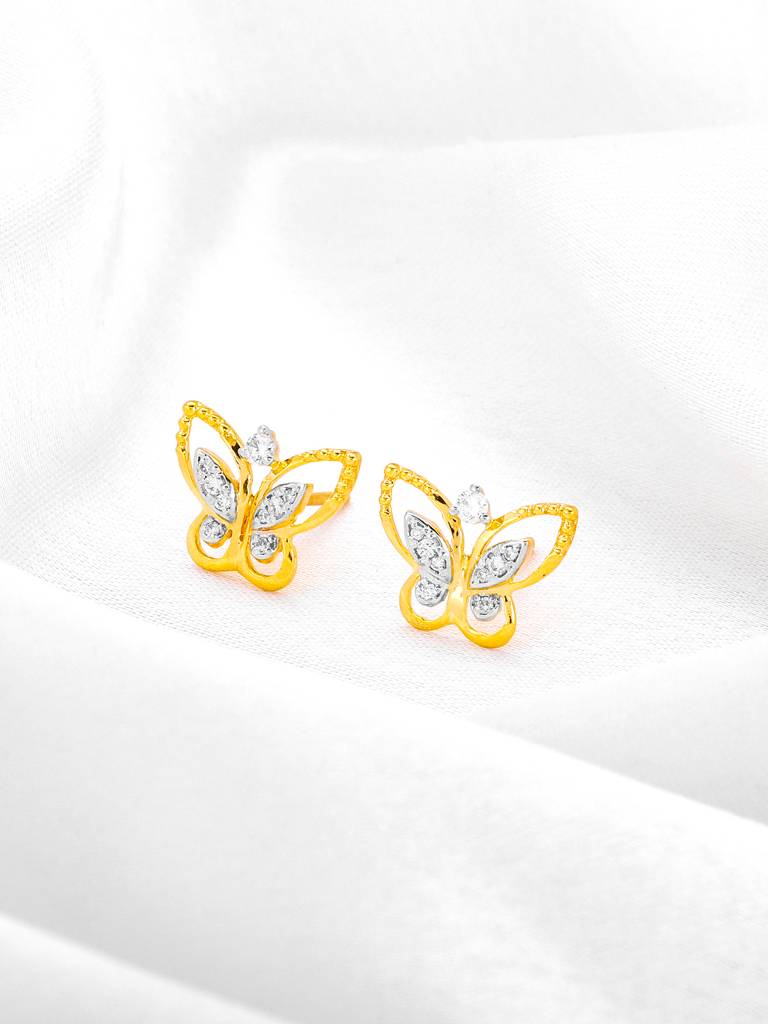 Giva 14K Yellow Gold Butterfly Diamond Earrings Gifts For Women & Girls : GDLER039