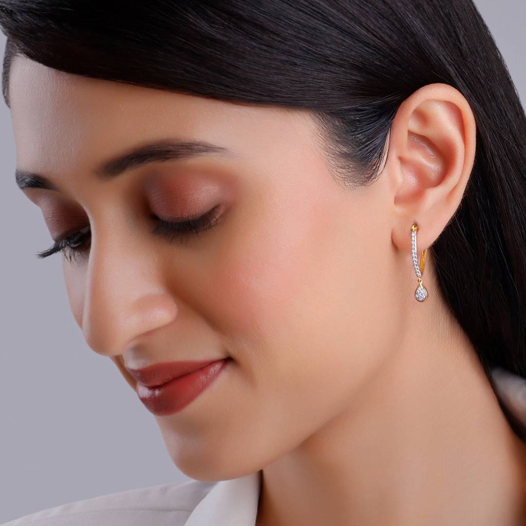 14K Gold Twilight Tear Diamond Hoop Earrings : GDLER0410