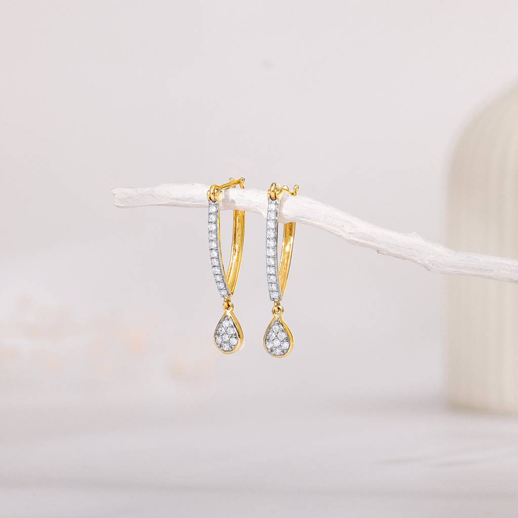14K Gold Twilight Tear Diamond Hoop Earrings : GDLER0410