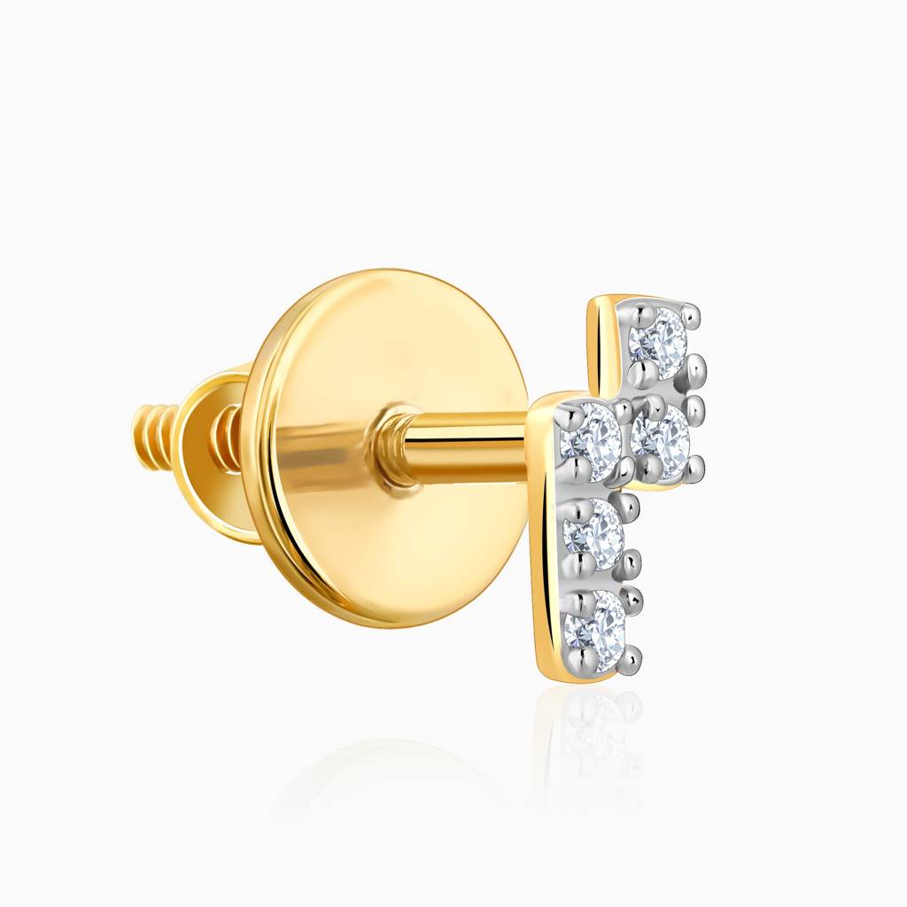 14K Gold Bolt Diamond Earrings : GDLER0436