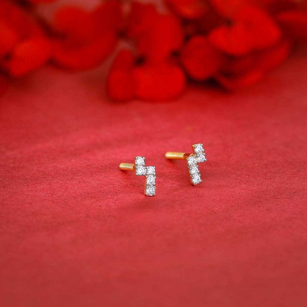 14K Gold Bolt Diamond Earrings : GDLER0436