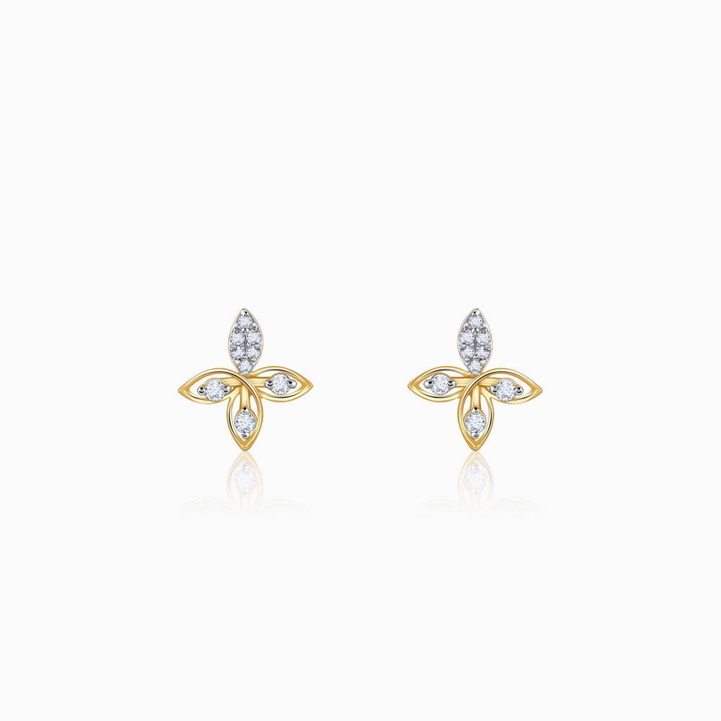 14K Gold Auric Flower Diamond Earrings : GDLER0440