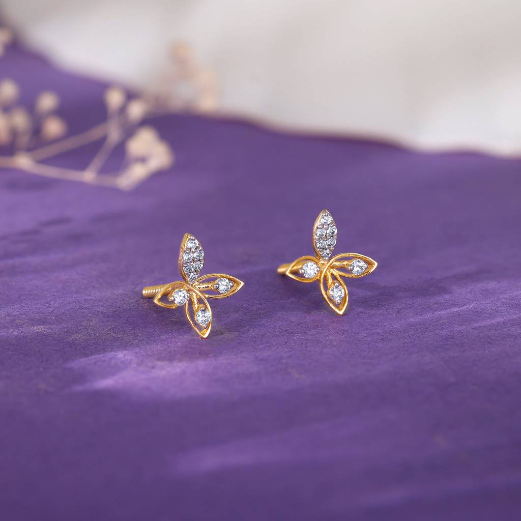 14K Gold Auric Flower Diamond Earrings : GDLER0440