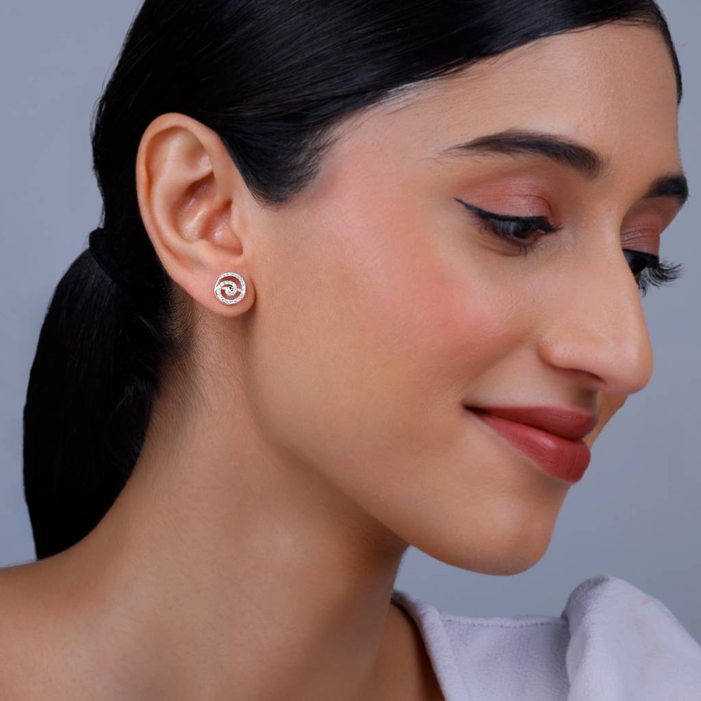 14K Rose Gold Sparkling Swirl Diamond Studs : GDLER0446