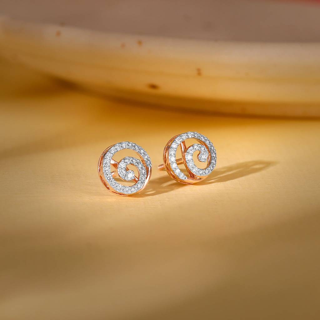 14K Rose Gold Sparkling Swirl Diamond Studs : GDLER0446