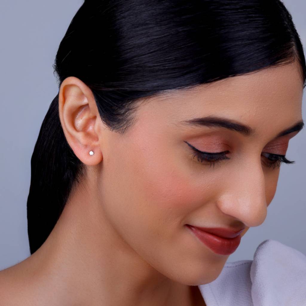 14K Rose Gold Cute Sparkle Diamond Studs : GDLER0447