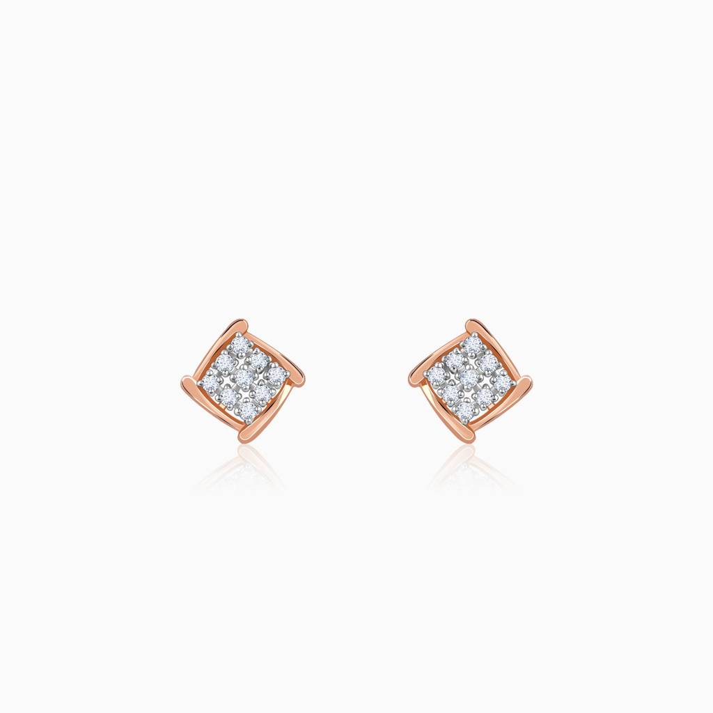 14K Rose Gold Sparkling Square Diamond Earrings : GDLER0448