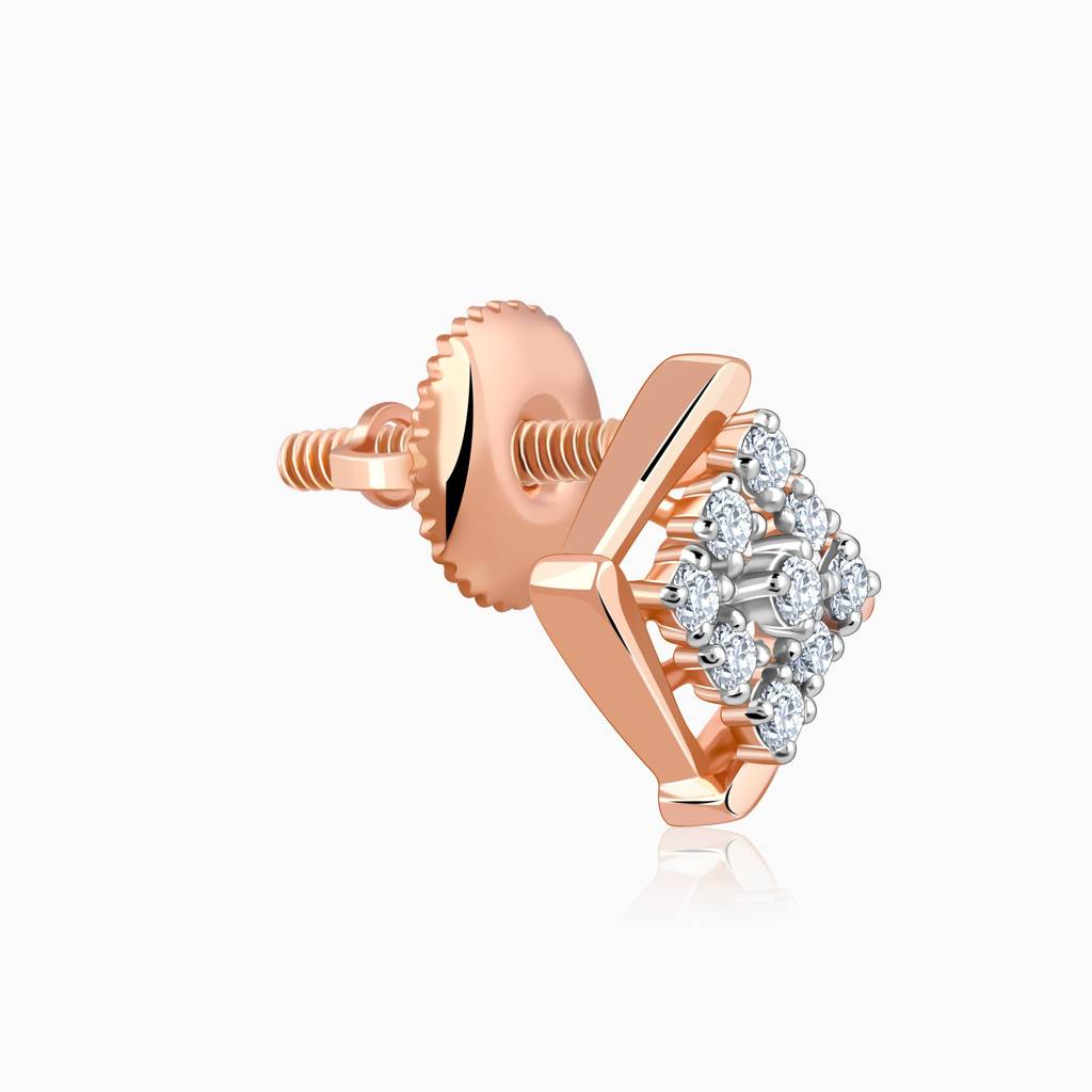 14K Rose Gold Sparkling Square Diamond Earrings : GDLER0448