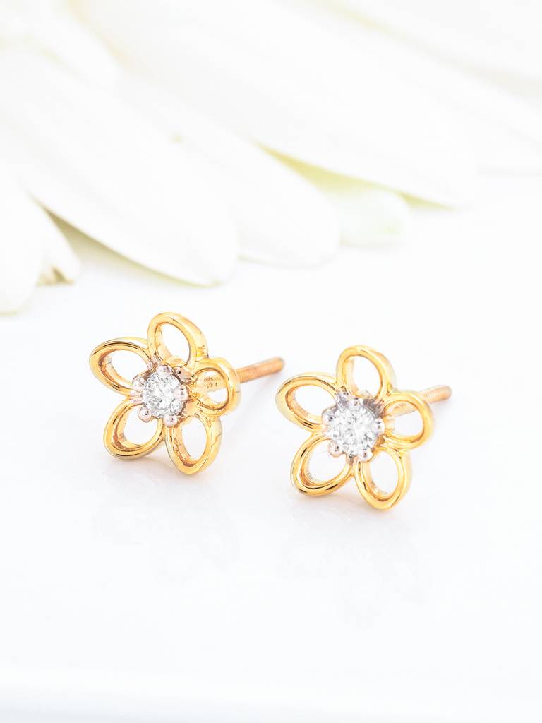 Giva 14K Yellow Gold The First Flower Of Spring Diamond Earrings Gifts For Women & Girls : GDLER044