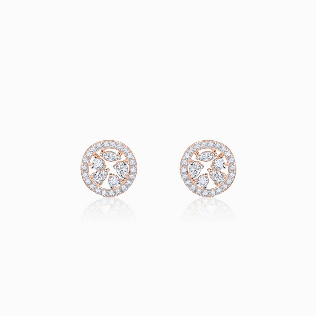 14K Rose Gold Circular Dazzle Diamond Earrings : GDLER0456