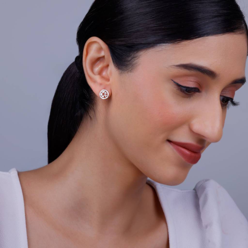 14K Rose Gold Circular Dazzle Diamond Earrings : GDLER0456