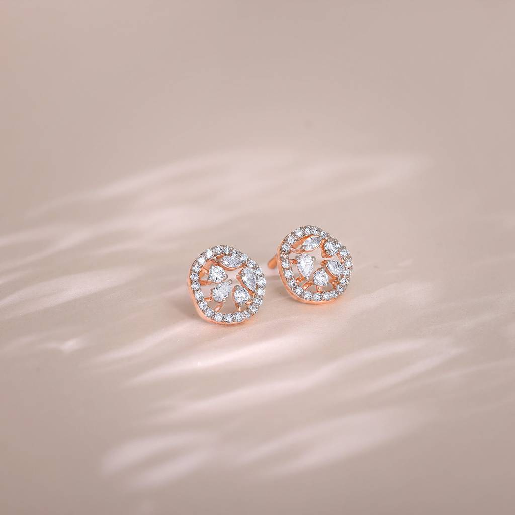 14K Rose Gold Circular Dazzle Diamond Earrings : GDLER0456