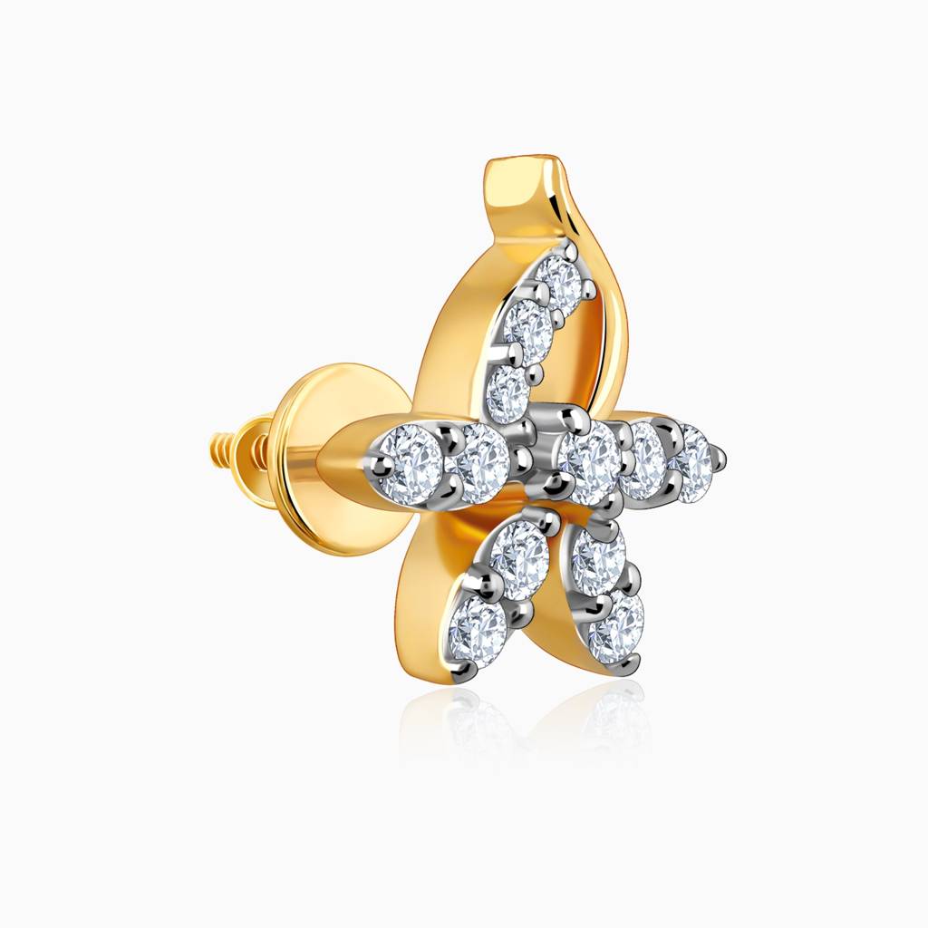 18K Gold Elegant Flora Diamond Earrings : GDLER0457