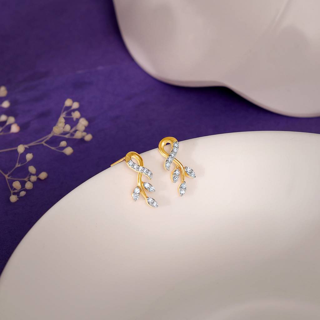 18K Gold Leafy Affair Diamond Earrings : GDLER0458