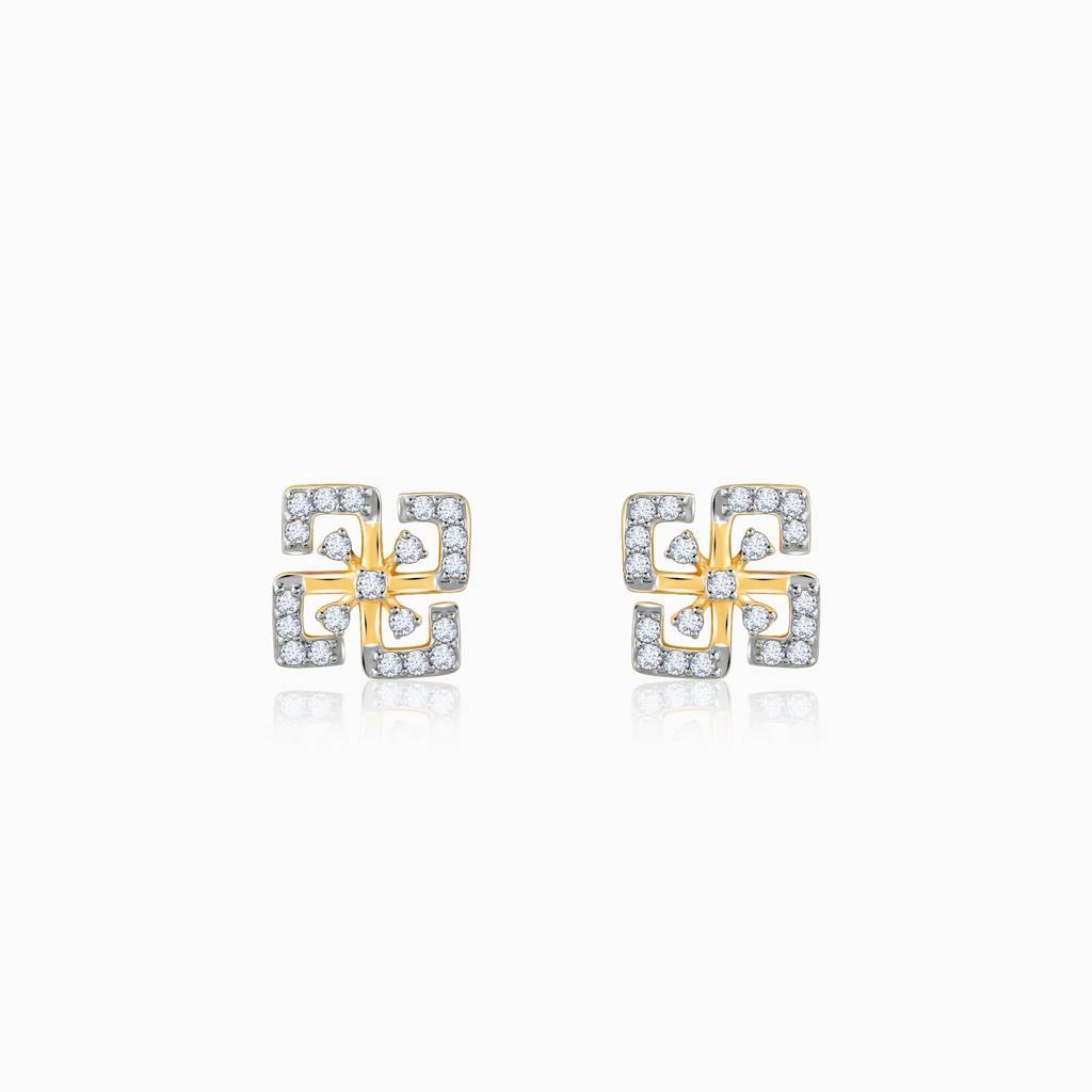 18K Gold Quadrado Diamond Earrings : GDLER0461