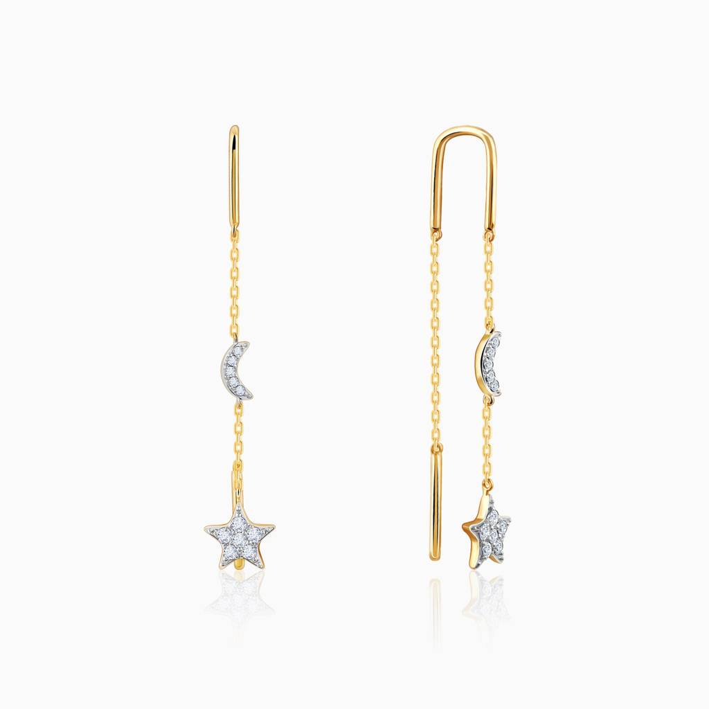 18K Gold Celestial Sui Dhaga Diamond Earrings : GDLER0463