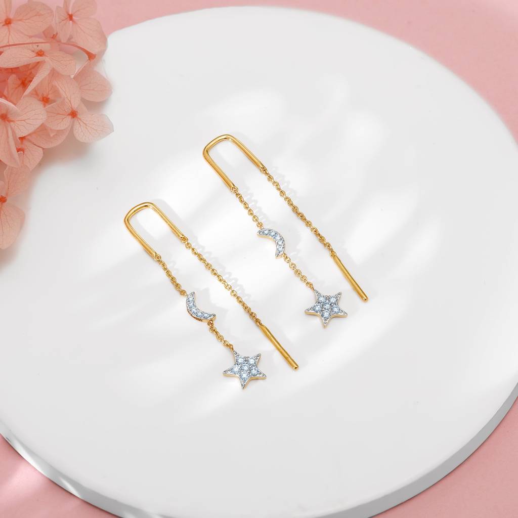 18K Gold Celestial Sui Dhaga Diamond Earrings : GDLER0463