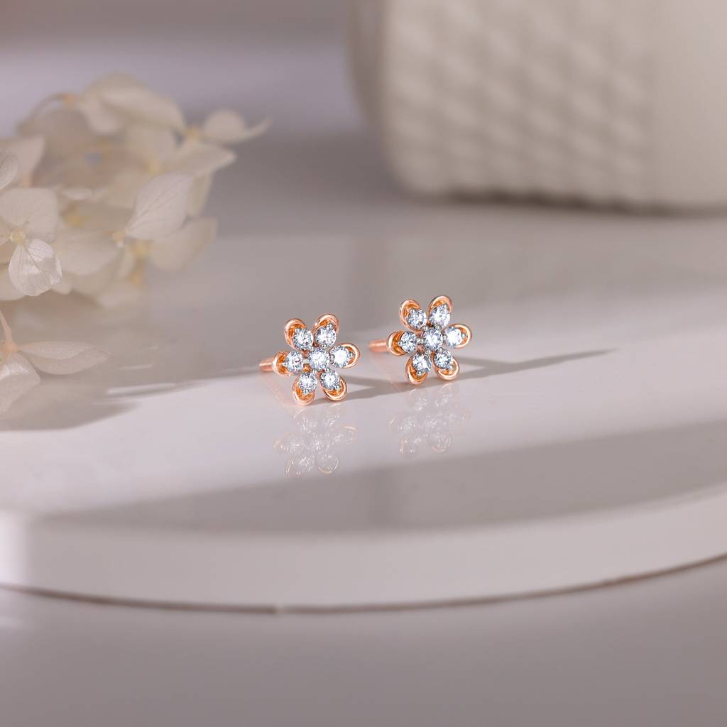 18K Gold Blossom Burst Diamond Earrings : GDLER0468