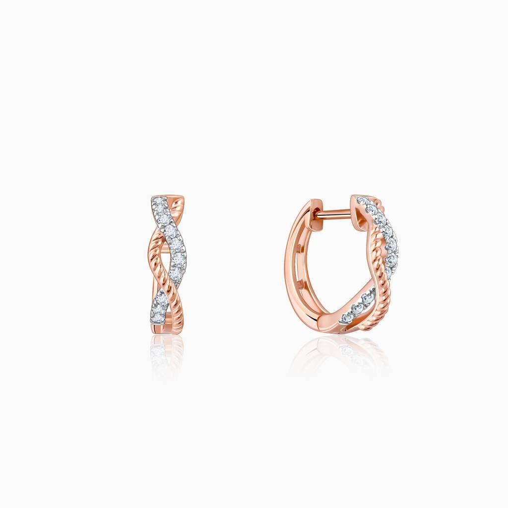 18K Gold Twist And Shine Diamond Hoop Earrings : GDLER0470