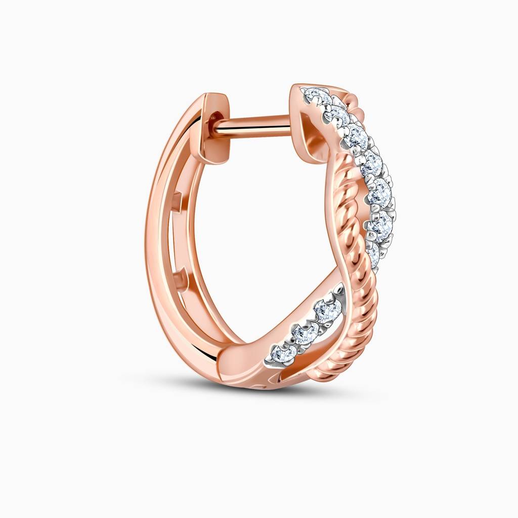 18K Gold Twist And Shine Diamond Hoop Earrings : GDLER0470