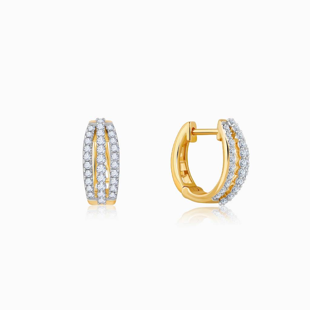 14K Gold Twirl In Style Diamond Hoops : GDLER0471