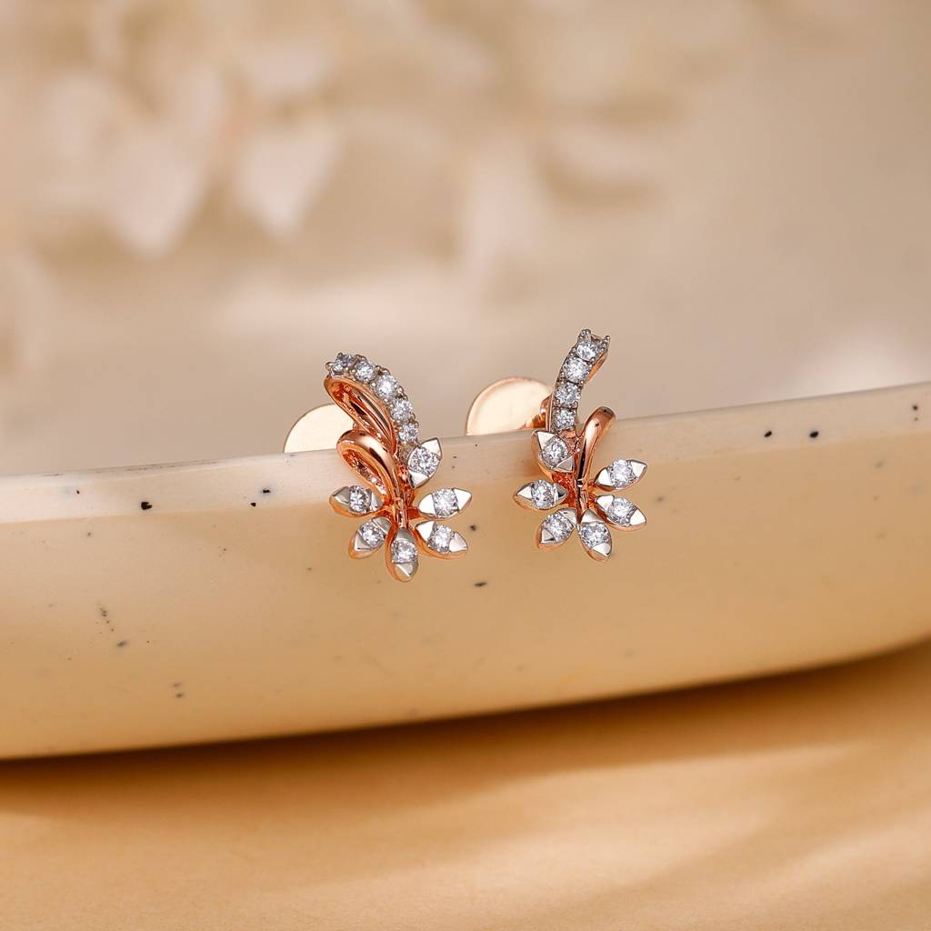 18K Gold Floral Grace Diamond Earrings : GDLER0476