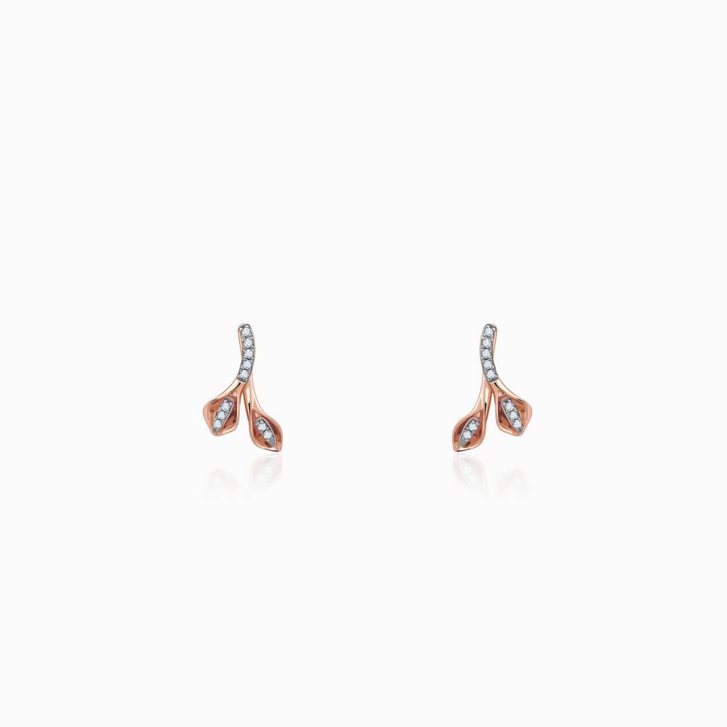 14K Rose Gold Leafy Flare Diamond Earrings : GDLER0483