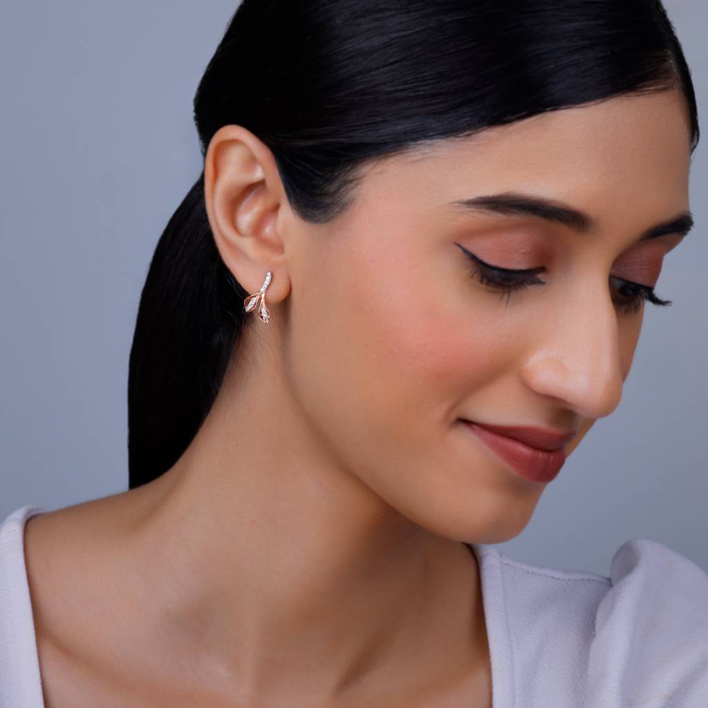 14K Rose Gold Leafy Flare Diamond Earrings : GDLER0483