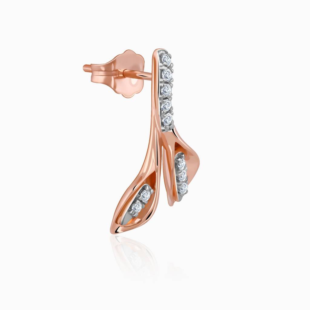 14K Rose Gold Leafy Flare Diamond Earrings : GDLER0483