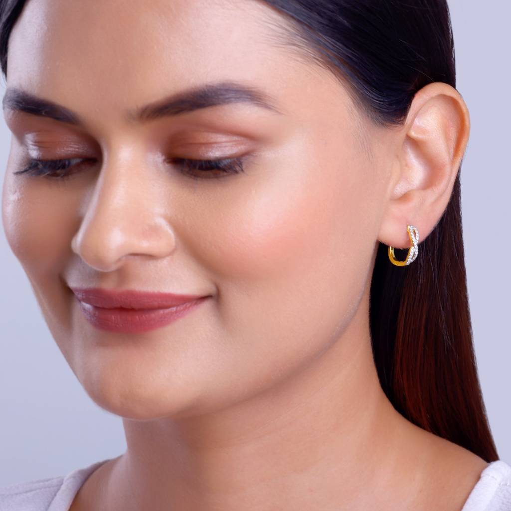 14K Gold Infinito J-Hoop Diamond Earrings : GDLER0484